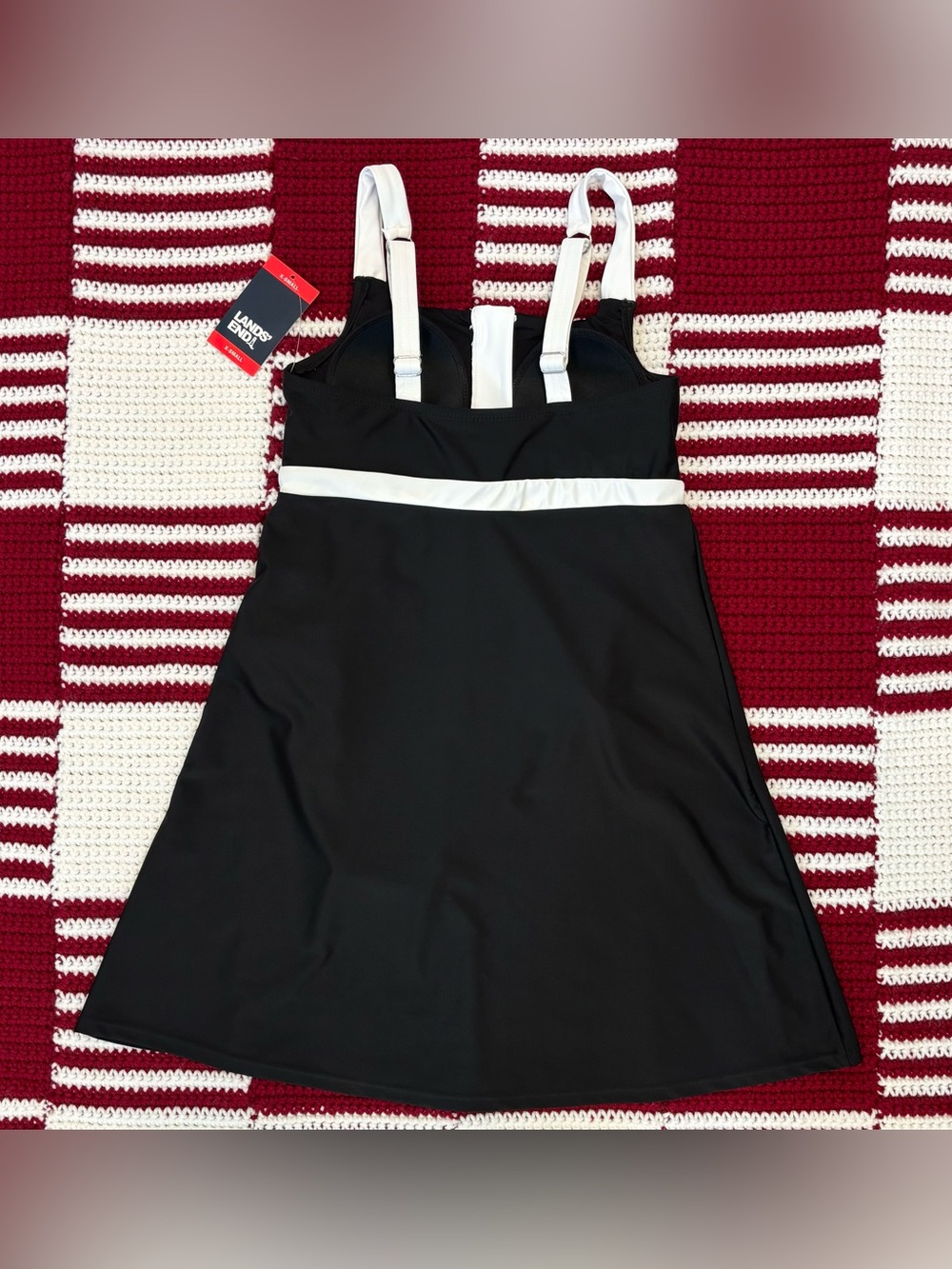 NWT Lands' End Women Zipper Front Swim Dress, Sz XS, Black with White Trim - Picture 5 of 16